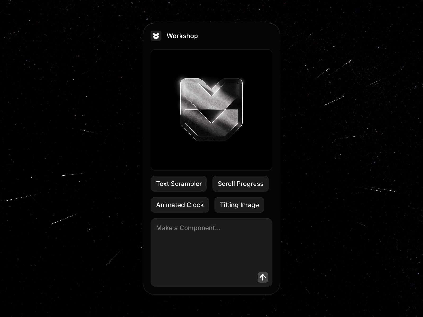 Screenshot of the Workshop plugin in Framer used to generate custom components from text prompts